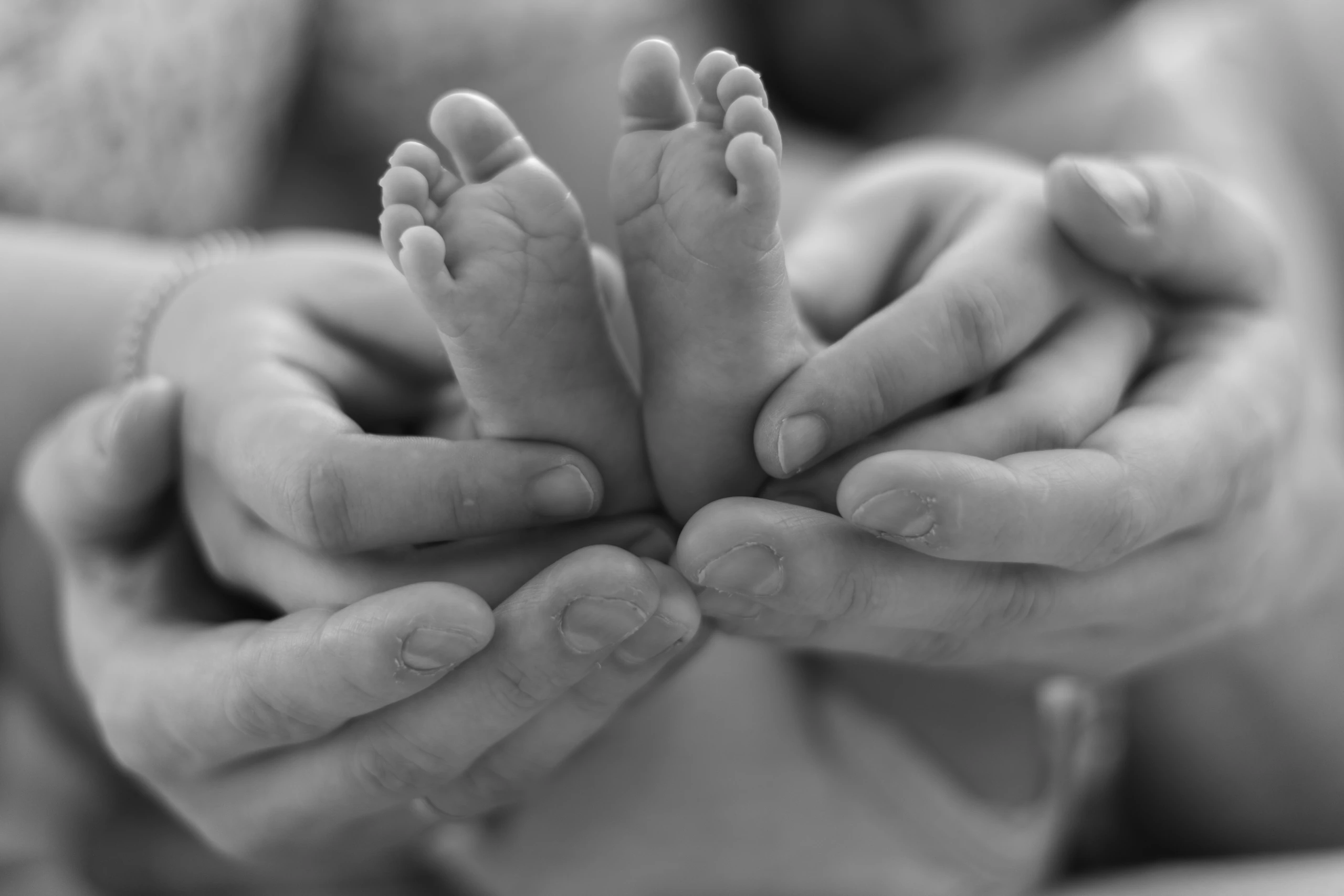 Babyfüsse in den Händen der Eltern